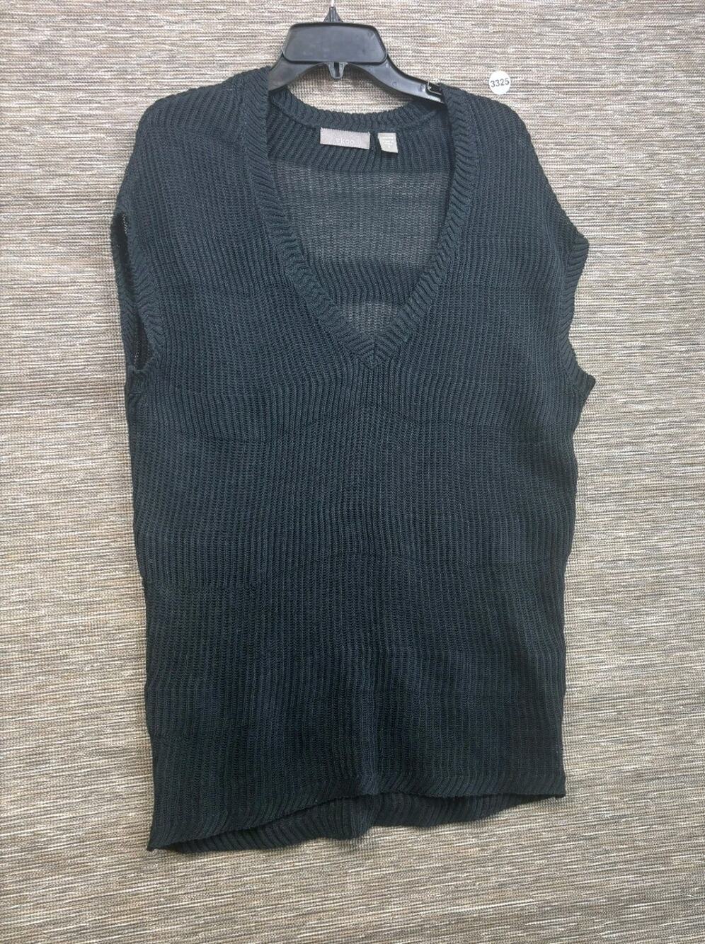 VKoo Semi Sheer Knit Sweater Blouse Womens Size S Black Sleeveless 100% Linen